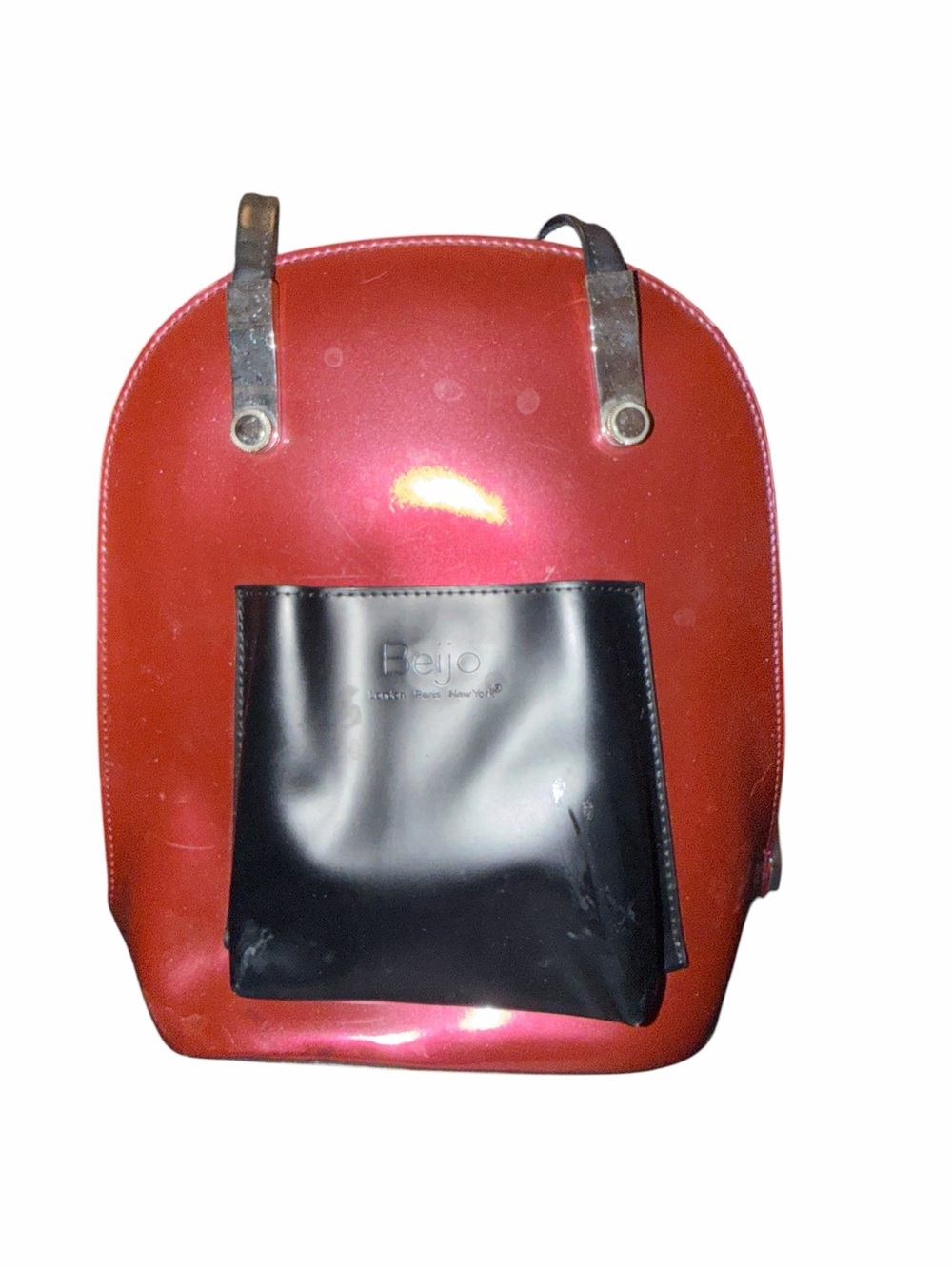 Beijo Red Patent Backpack with Black Front Pocket